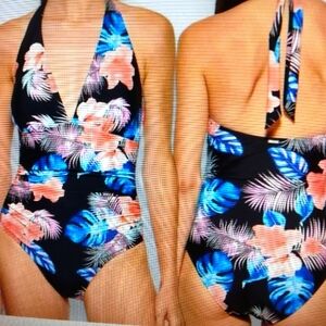 DKNY TUMMY CONTROL HALTER SWIMSUIT SIZE LG